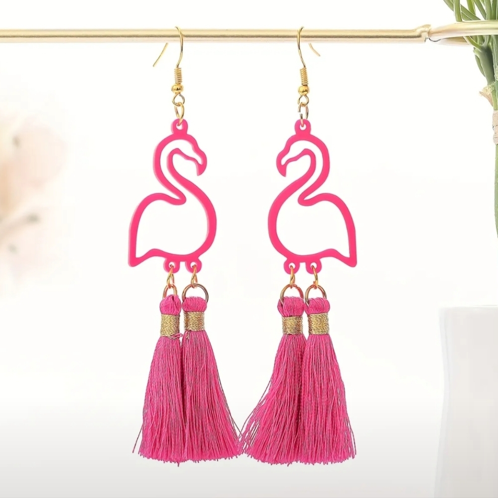 Pink Flamingo Tassel Earrings